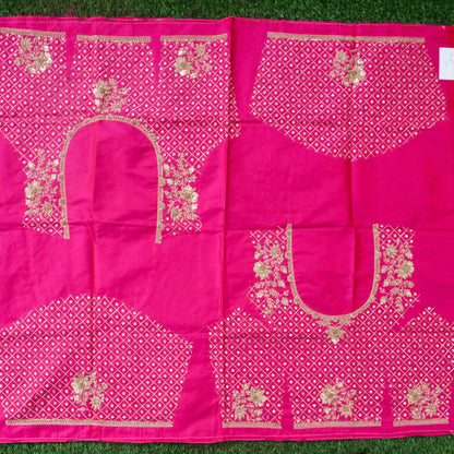 Hand Embroidered Raw Silk Blouse Fabric in Pink