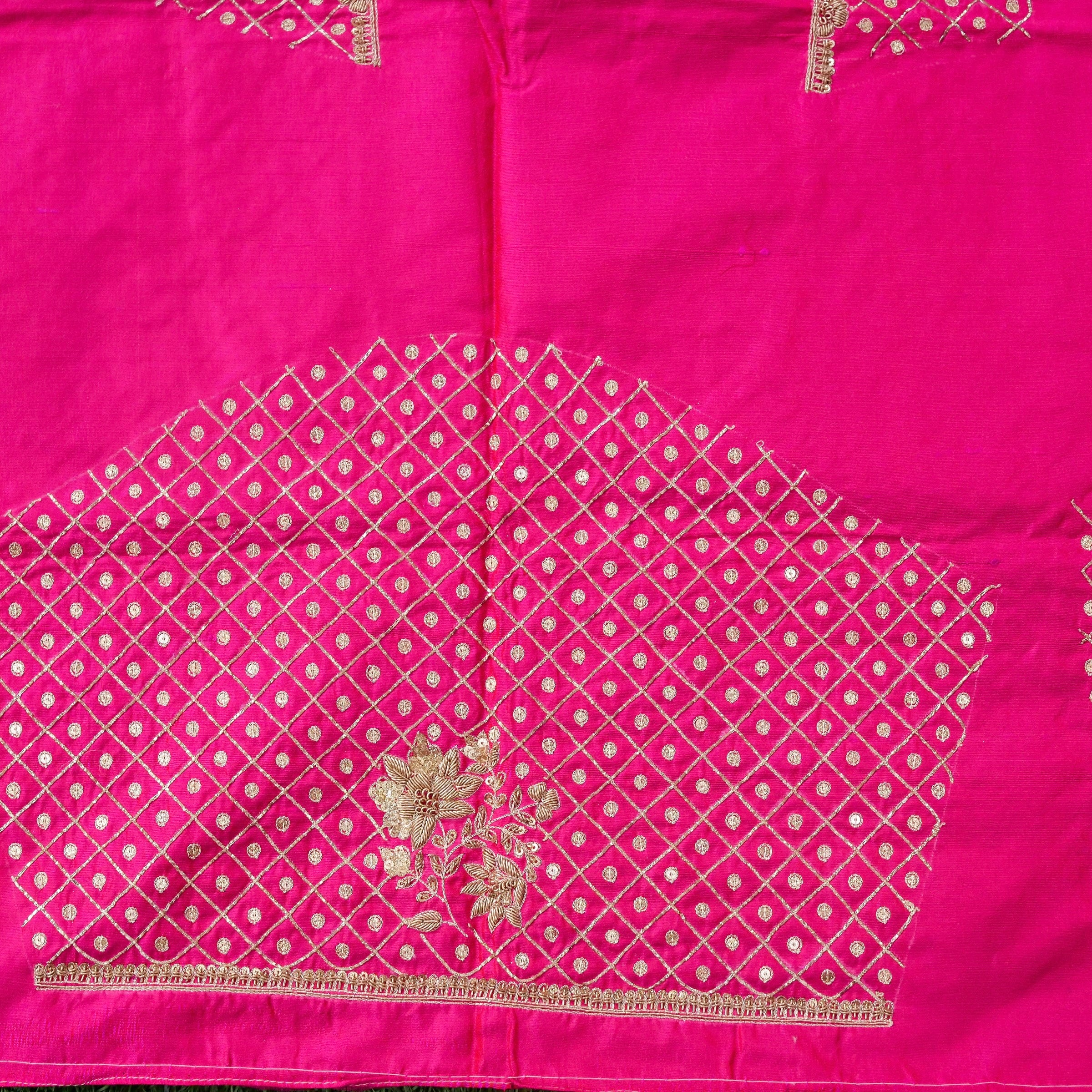 Hand Embroidered Raw Silk Blouse Fabric in Pink