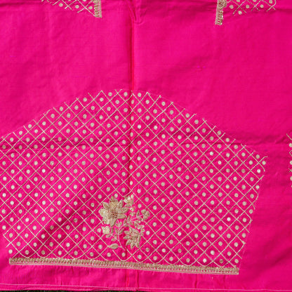 Hand Embroidered Raw Silk Blouse Fabric in Pink