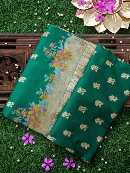 Handloom Banarasi Katan Silk Kadwa Saree in Rama Green