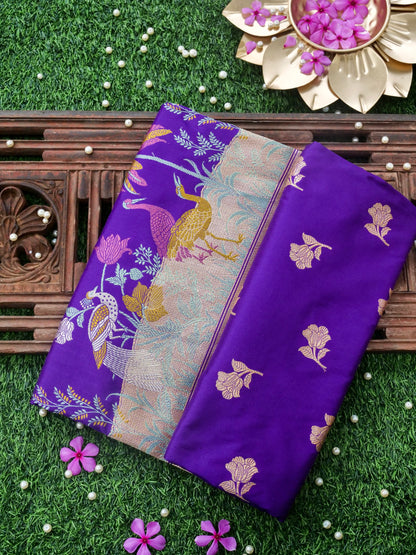 Handwoven Banarasi Katan Silk Kadwa Saree in Violet
