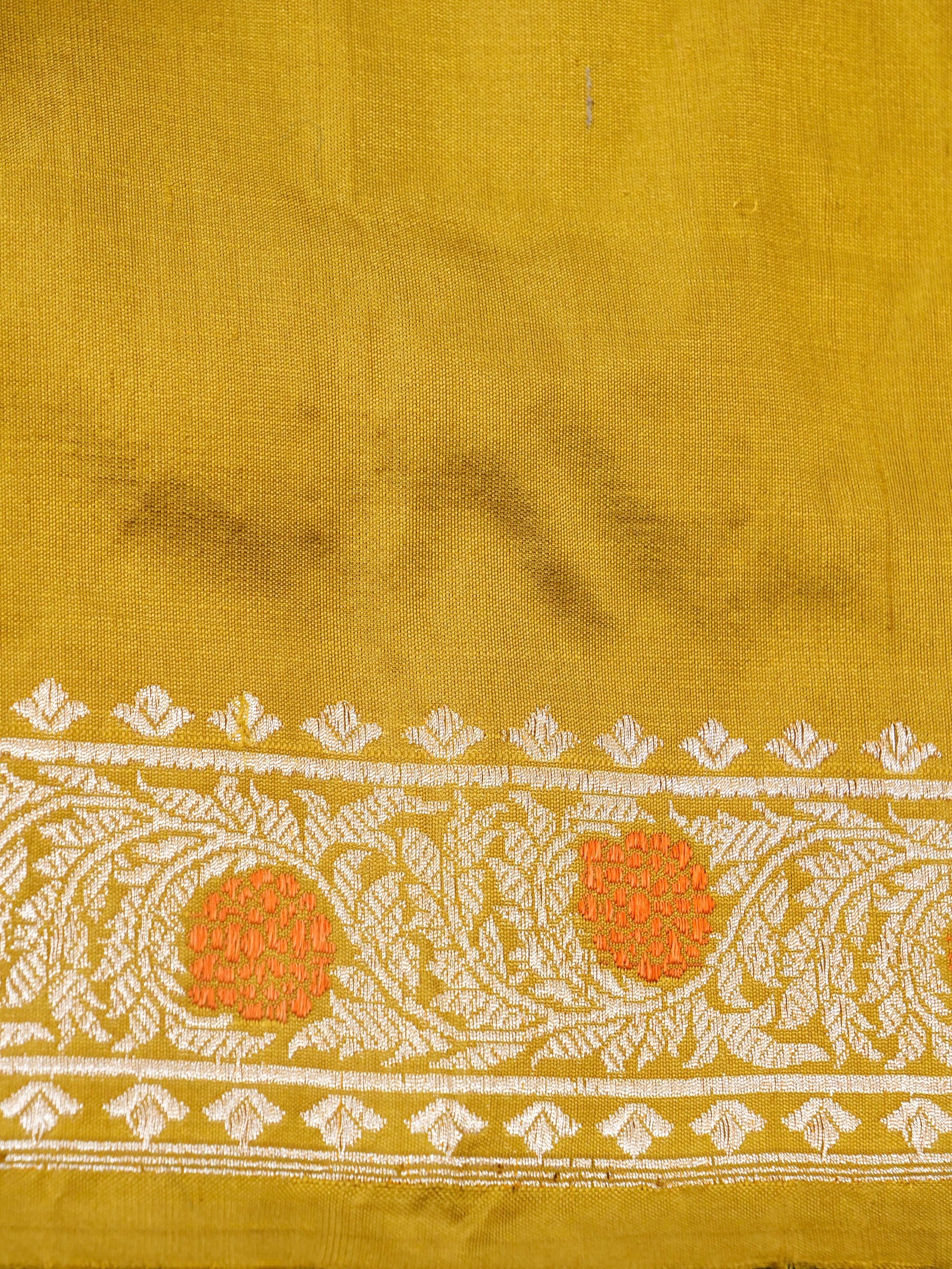 Handloom Banarasi Katan Kadwa Saree in Mustard Yellow