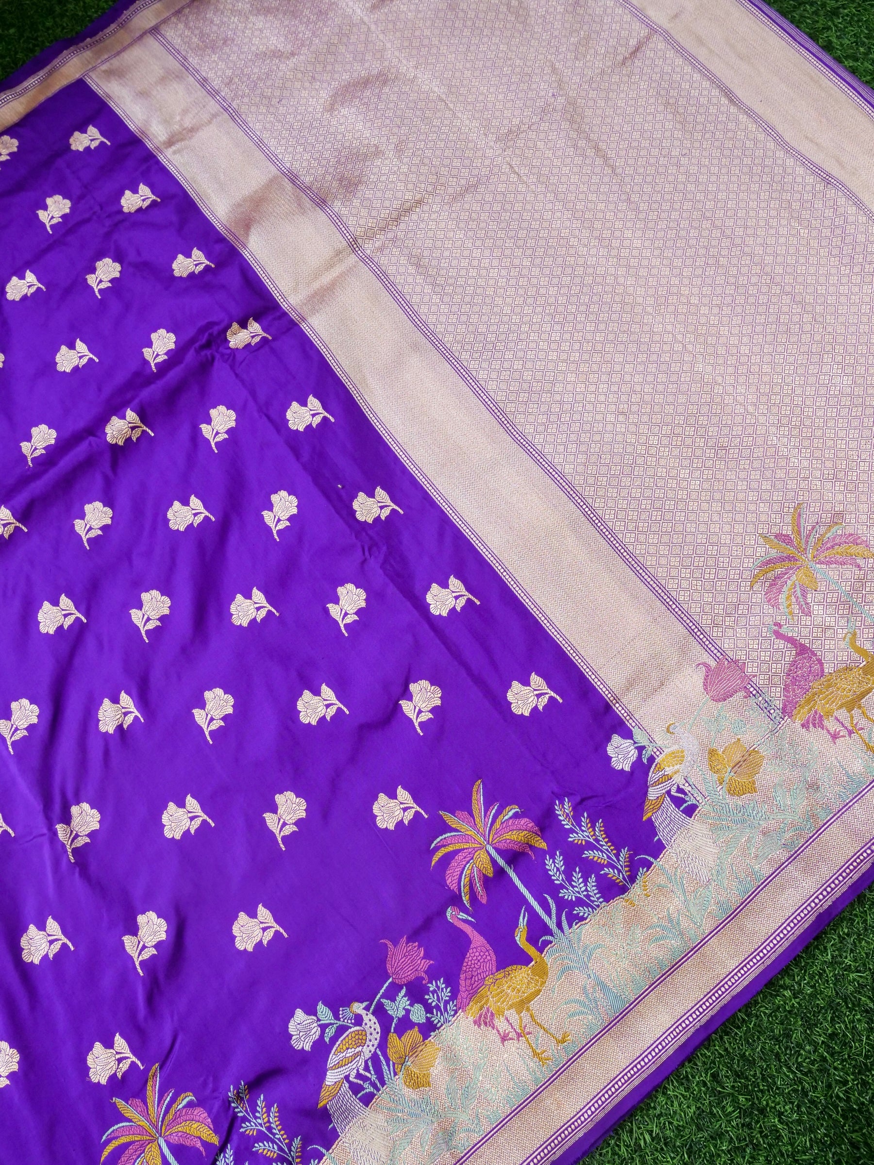 Handwoven Banarasi Katan Silk Kadwa Saree in Violet