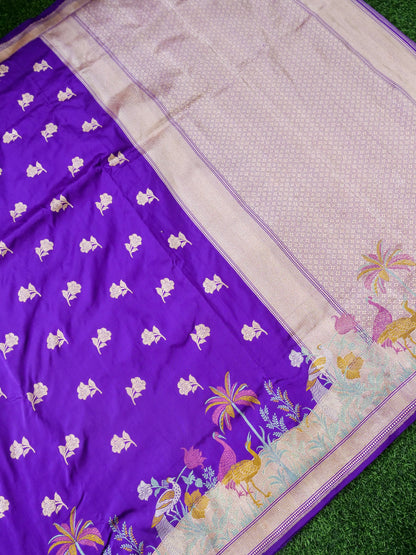Handwoven Banarasi Katan Silk Kadwa Saree in Violet