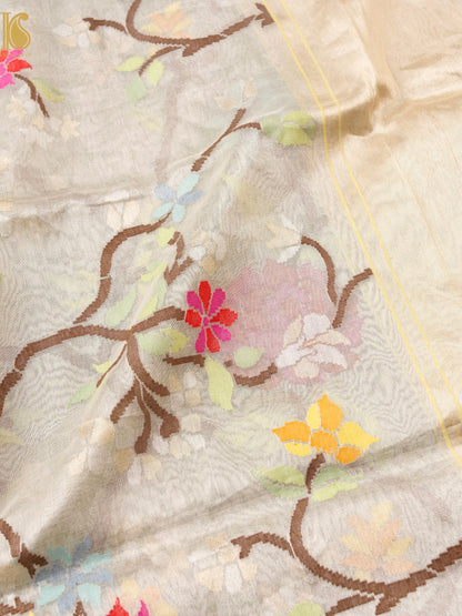 Handloom Banarasi Real Silver Zari Cotton Tissue Dupatta