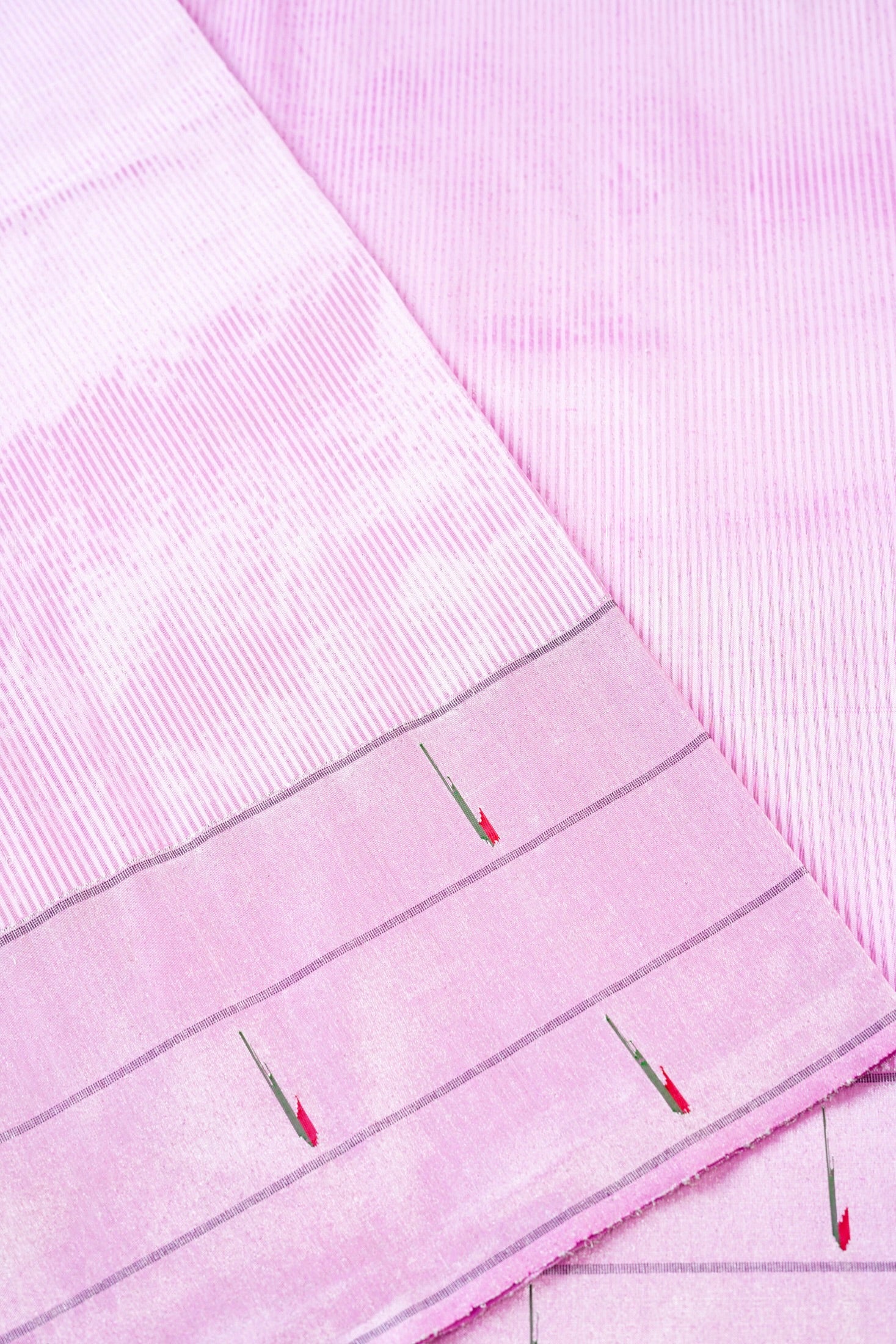 Handwoven Paithani Silk Tissue Saree with Triple Muniya Border