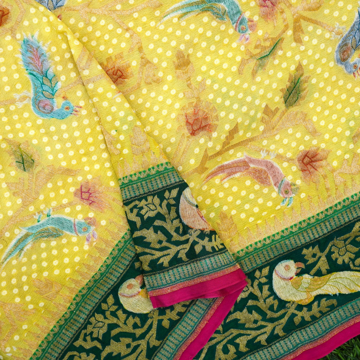 Pure Georgette Birds Banarasi Saree