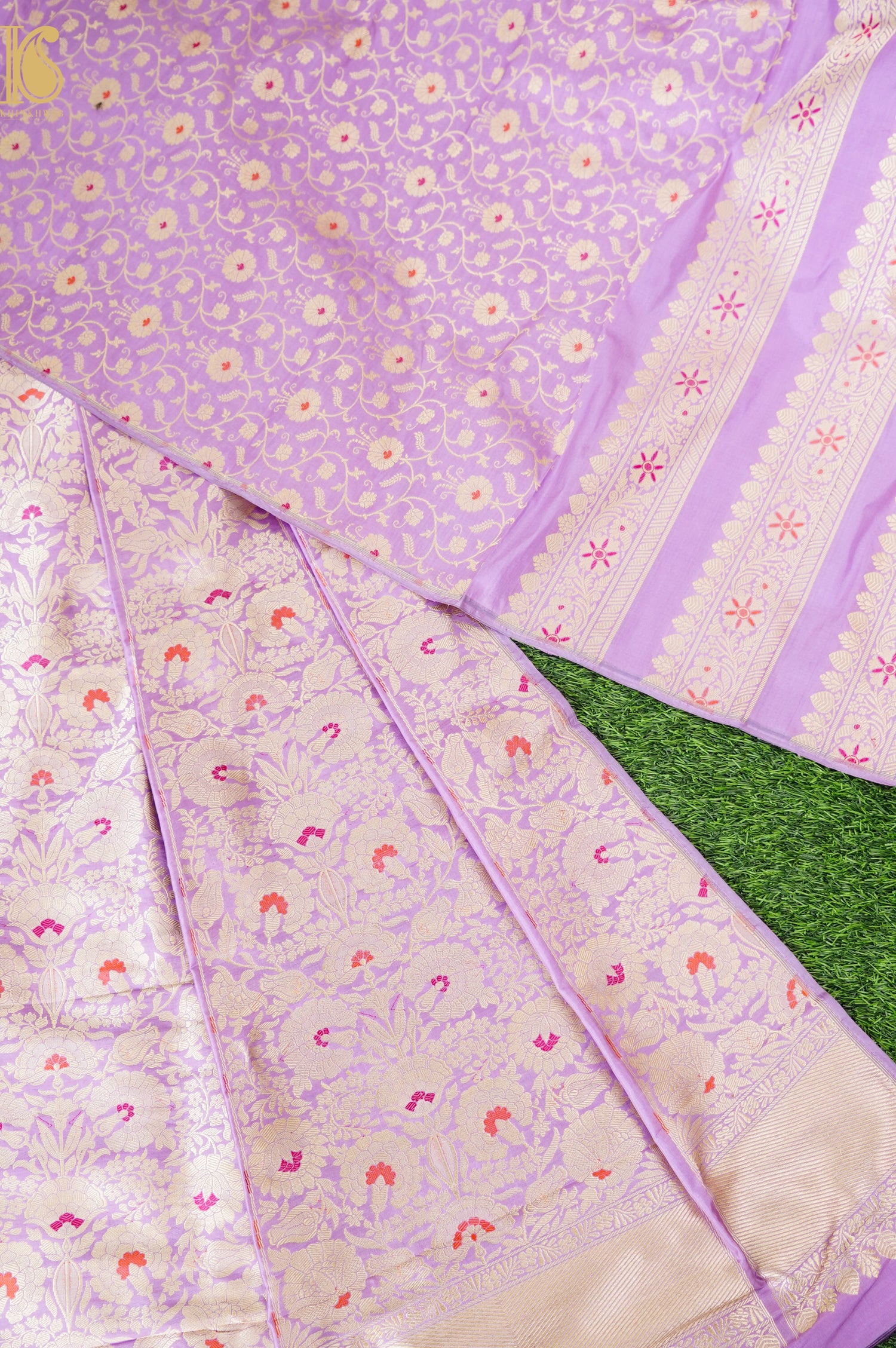 Handloom Banarasi Katan Silk Kalidar Phoolwari Lehenga