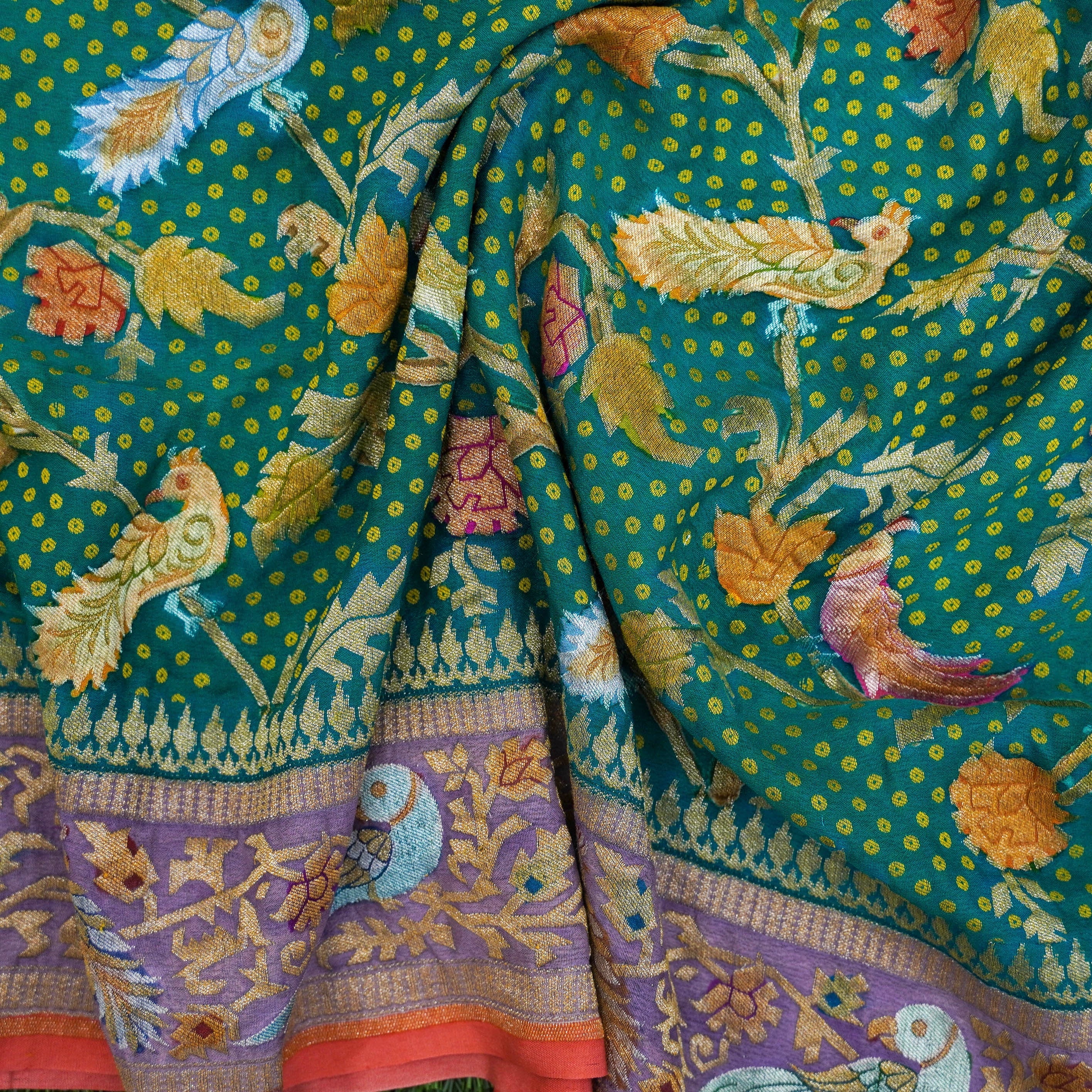 Pure Georgette Birds Banarasi Saree