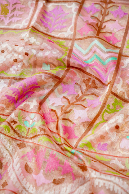 Handloom Banarasi Real Silver Zari Cotton by Tissue Saree