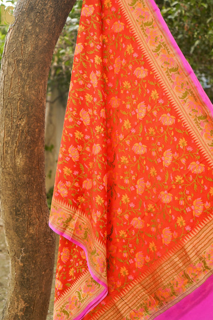 Banarasi Moonga Silk Dupatta with Meenakari