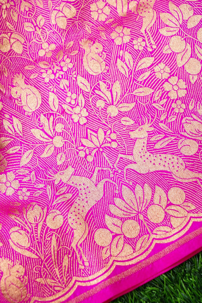 Handloom Banarasi Katan Silk Brocade Shikargah Saree