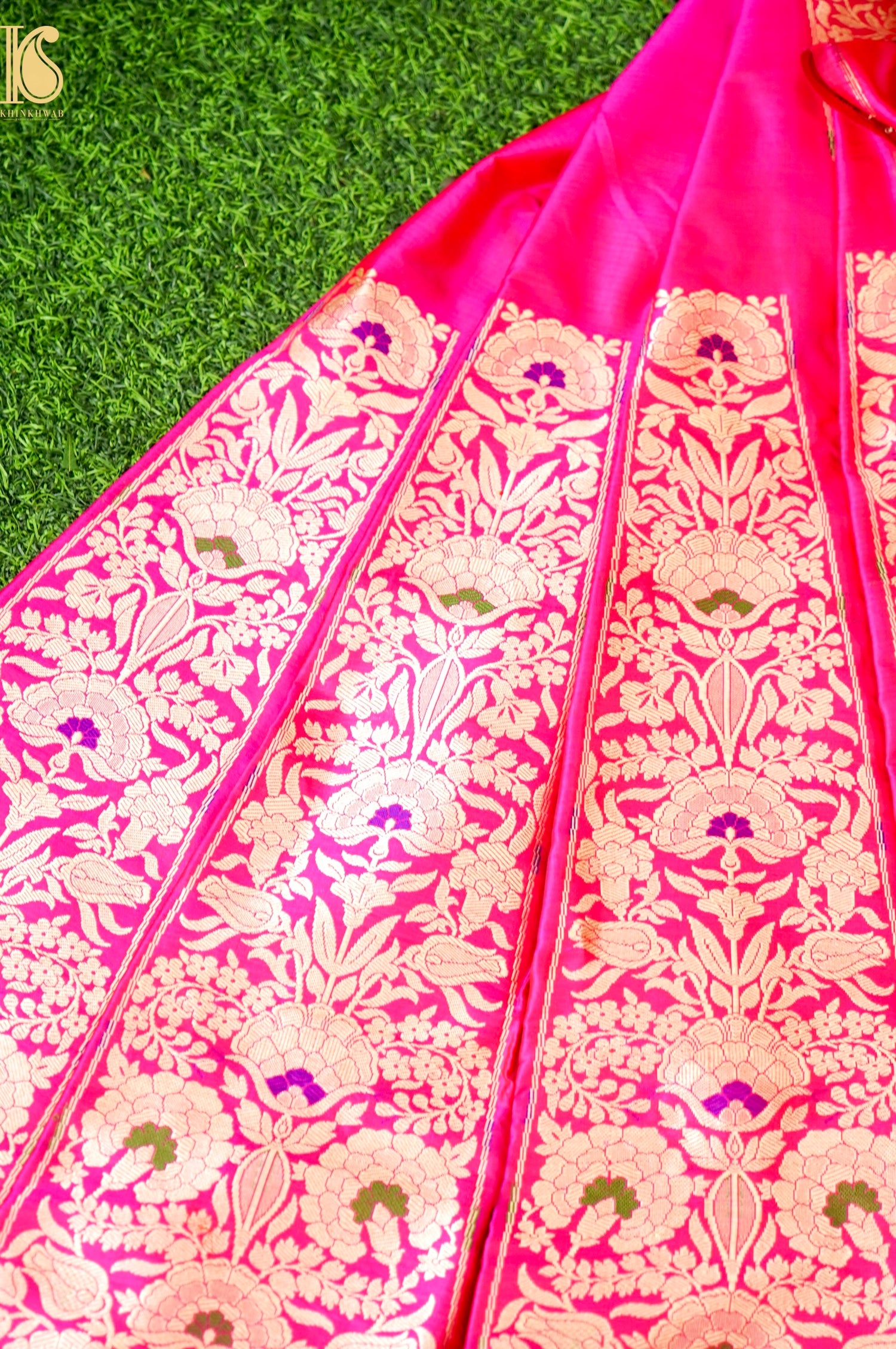 Handloom Banarasi Katan Silk Kalidar Phoolwari Lehenga