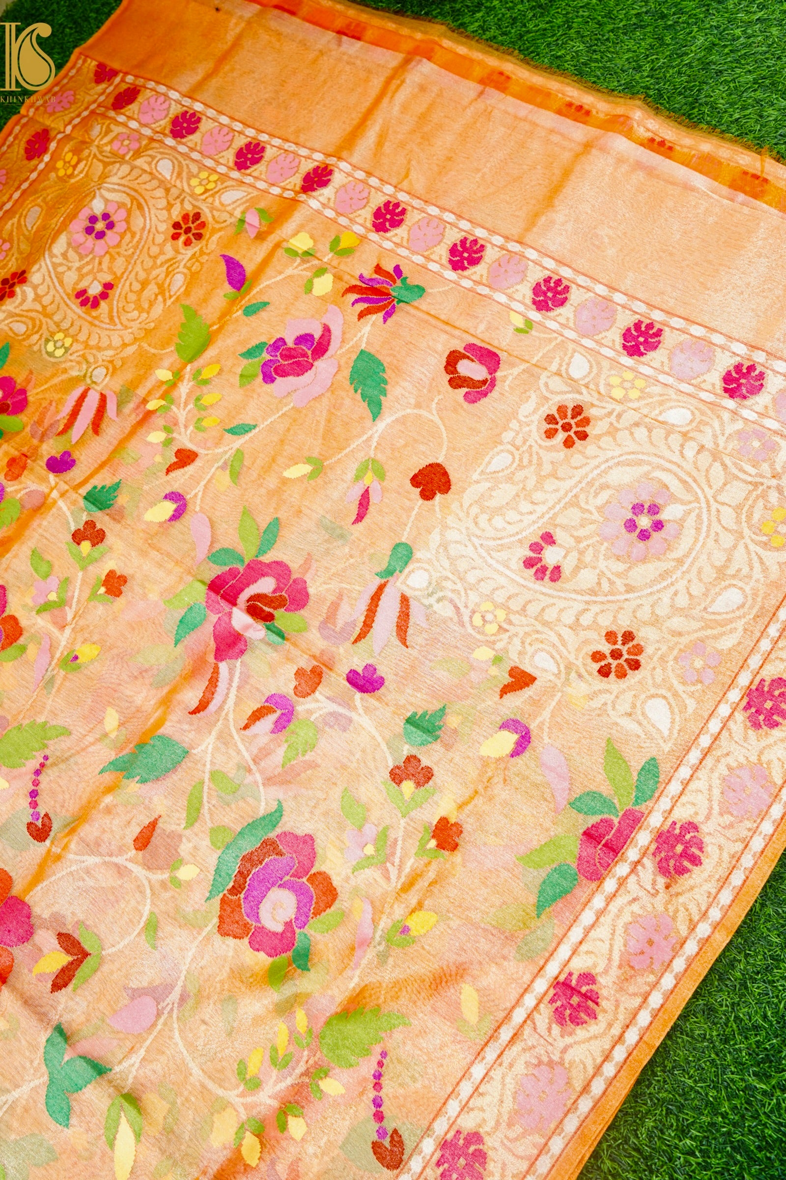 Handloom Banarasi Real Silver Zari Cotton by Tissue Saree