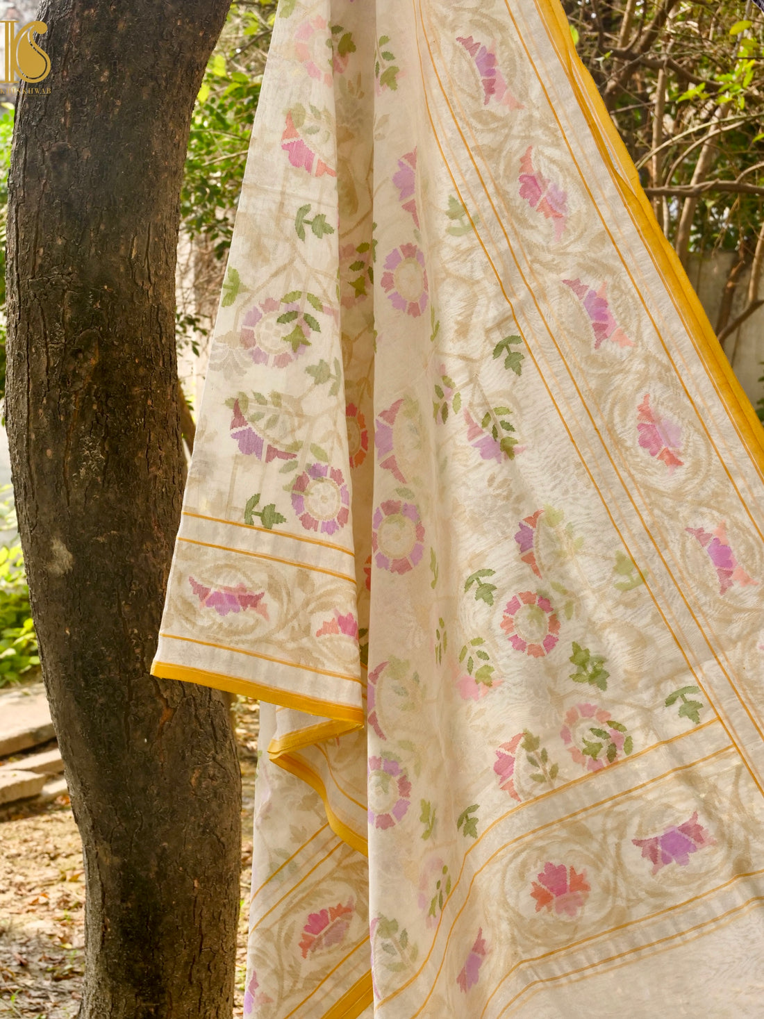 Handloom Banarasi Real Silver Zari Cotton Dupatta