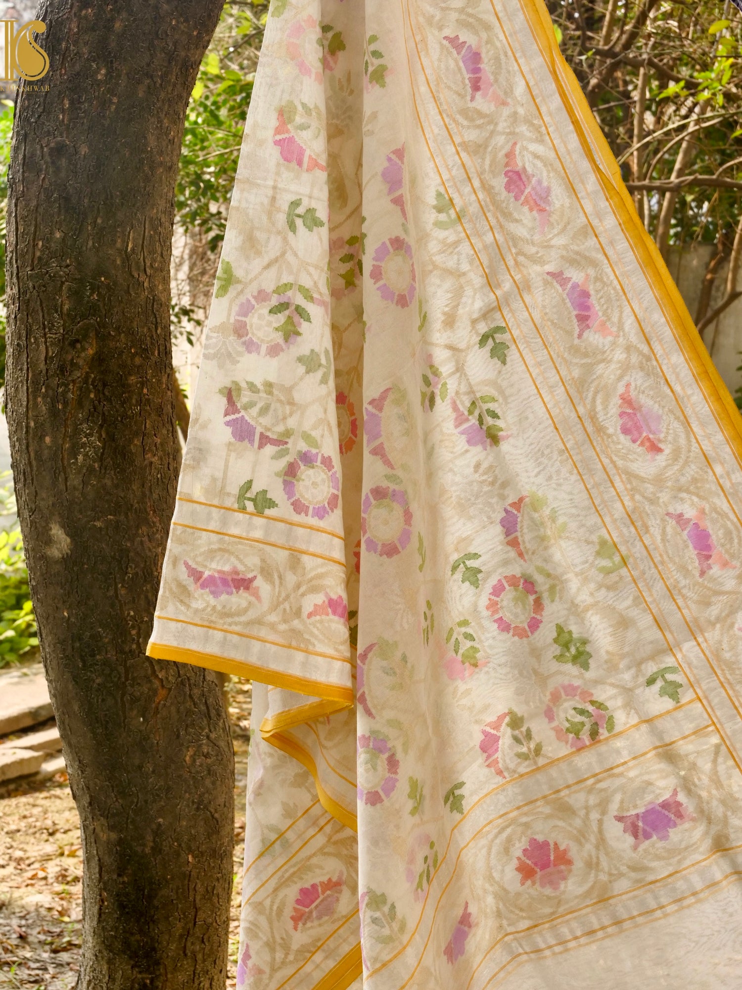 Handloom Banarasi Real Silver Zari Cotton Dupatta