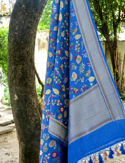 Banarasi Moonga Silk Meenakari Dupatta in Blue