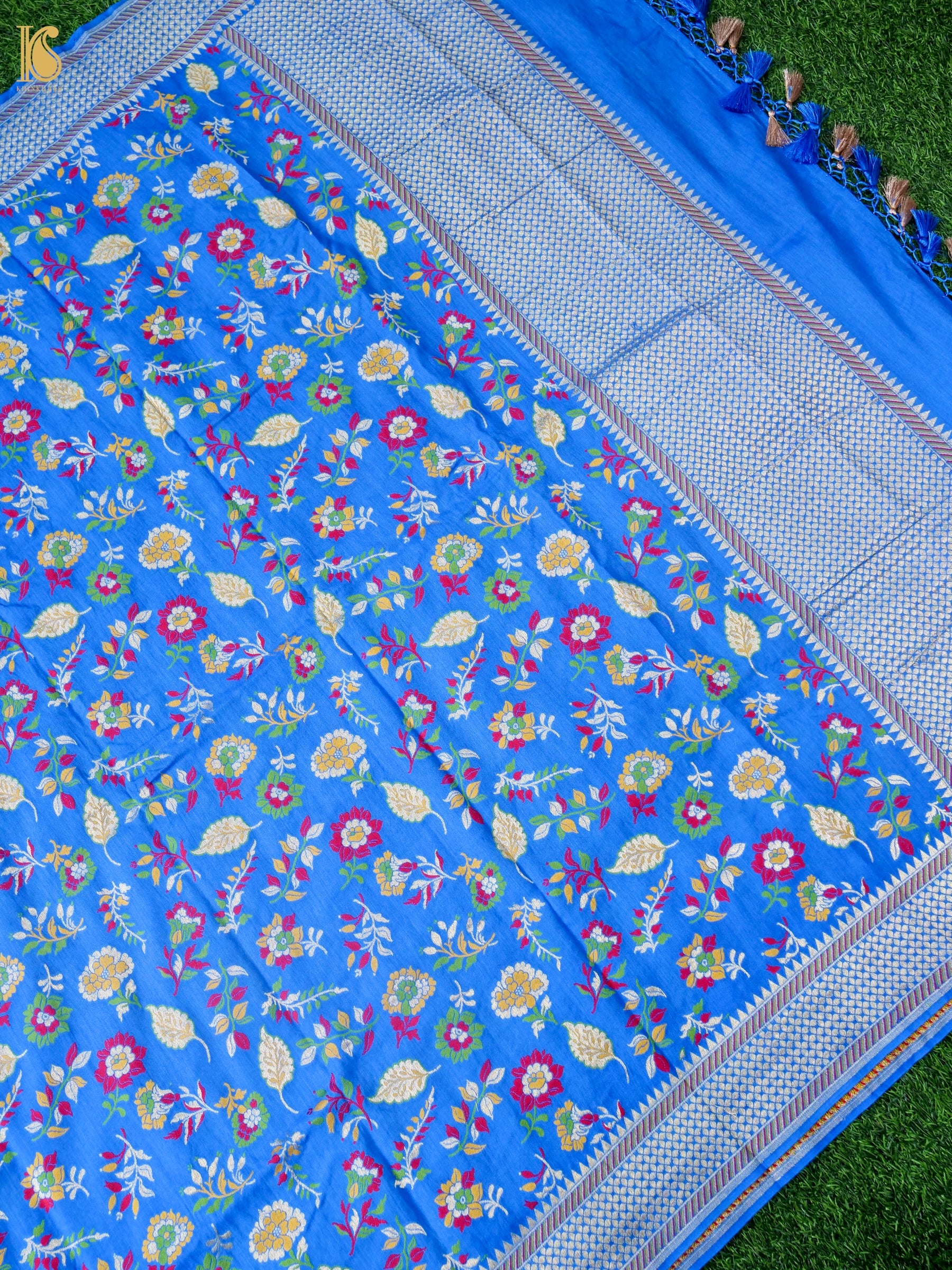 Banarasi Moonga Silk Meenakari Dupatta in Blue