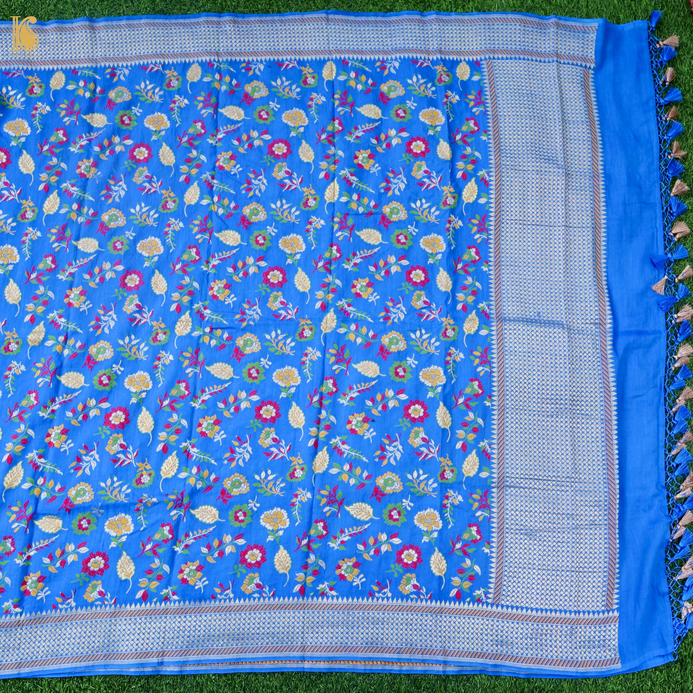 Banarasi Moonga Silk Meenakari Dupatta in Blue