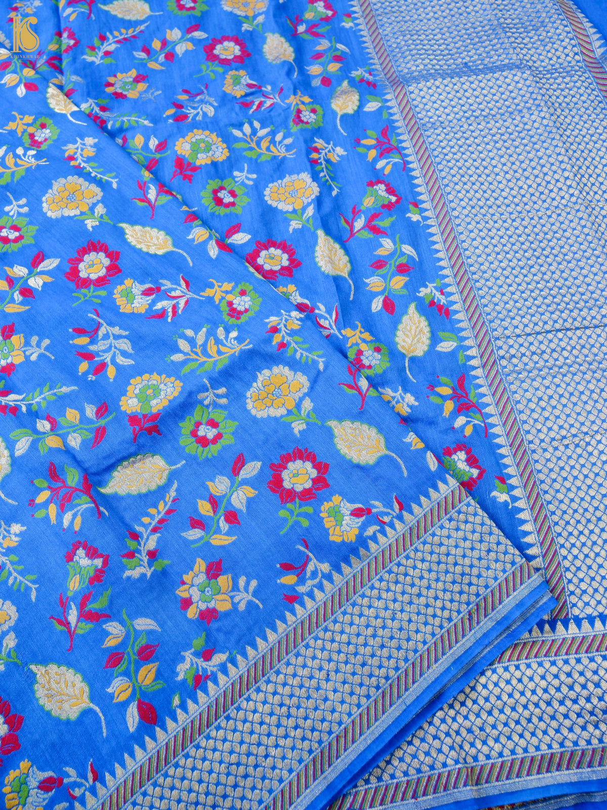 Banarasi Moonga Silk Meenakari Dupatta in Blue