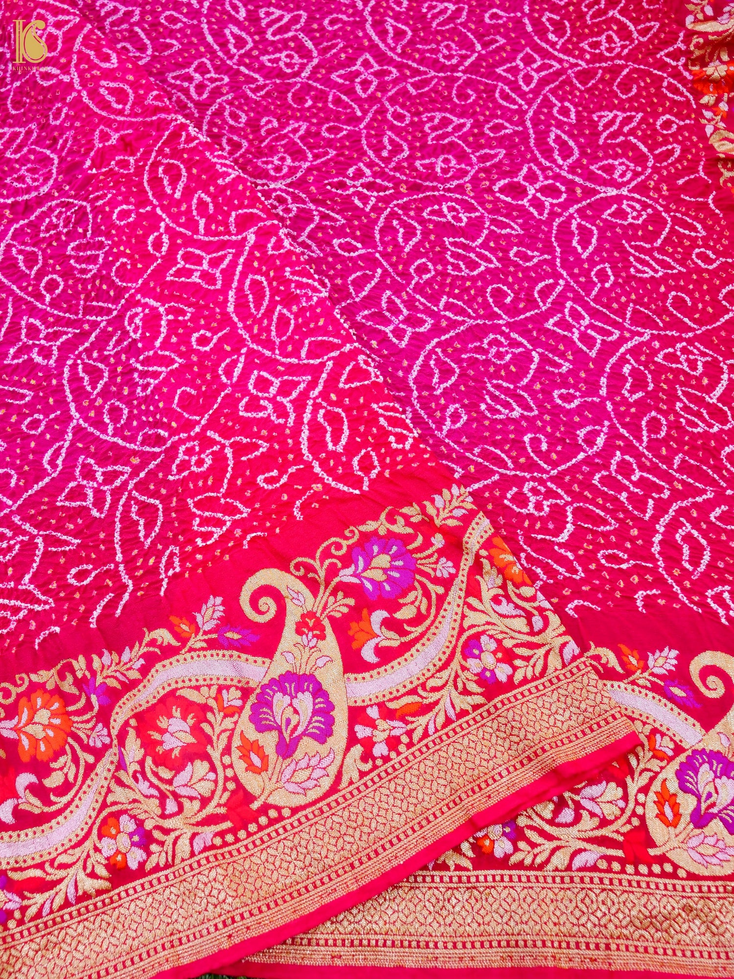 Pure Georgette Banarasi Bandhani Saree in Pink Magenta