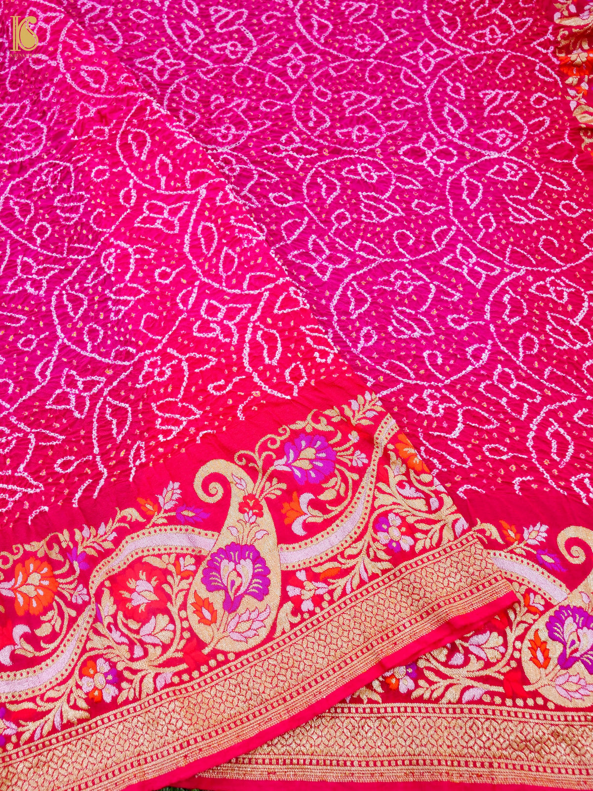 Pure Georgette Banarasi Bandhani Saree in Pink Magenta