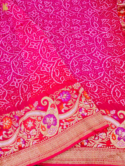 Pure Georgette Banarasi Bandhani Saree in Pink Magenta
