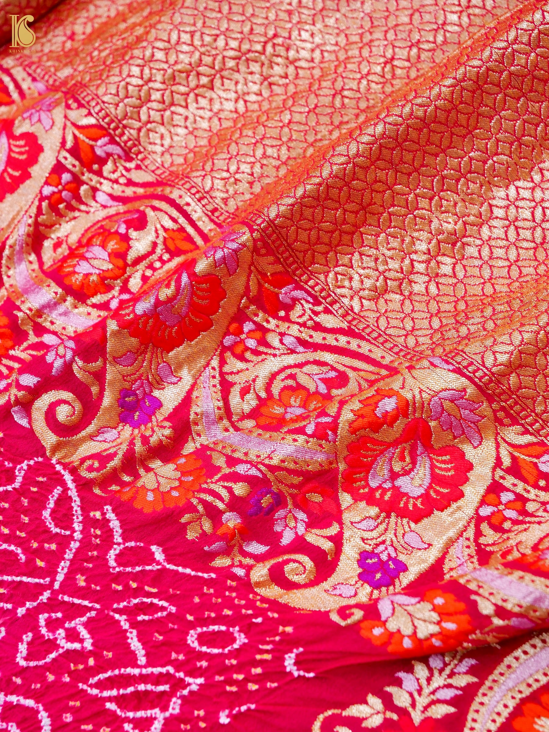 Pure Georgette Banarasi Bandhani Saree in Pink Magenta