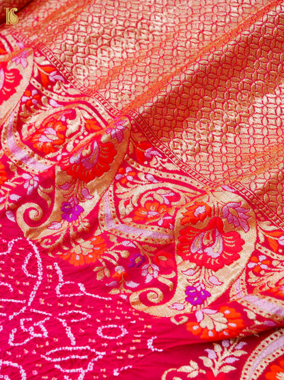 Pure Georgette Banarasi Bandhani Saree in Pink Magenta