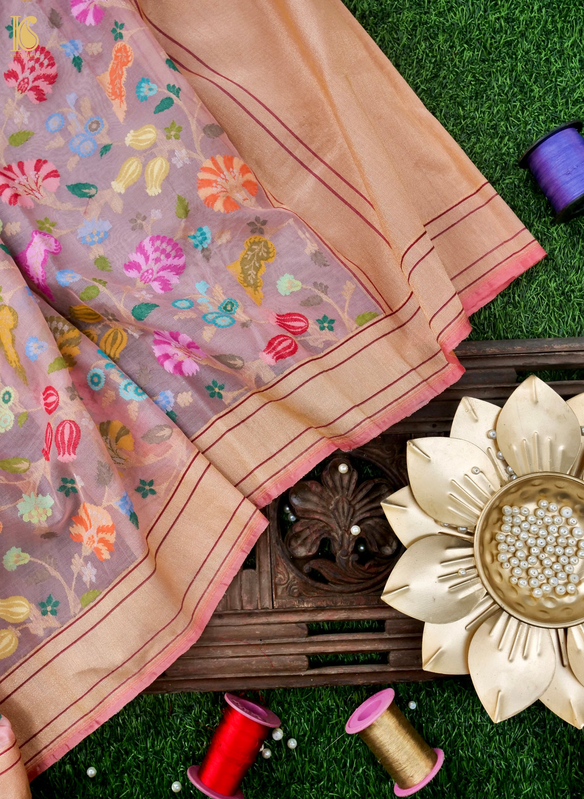 Handwoven Banarasi Cotton Real Zari Saree in Dusty Rose