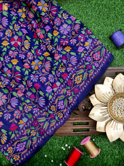 Handwoven Banarasi Katan Silk Saree in Navy Blue