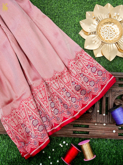 Handloom Banarasi Silk Scalloped Border Saree in Blush Pink | Kangura