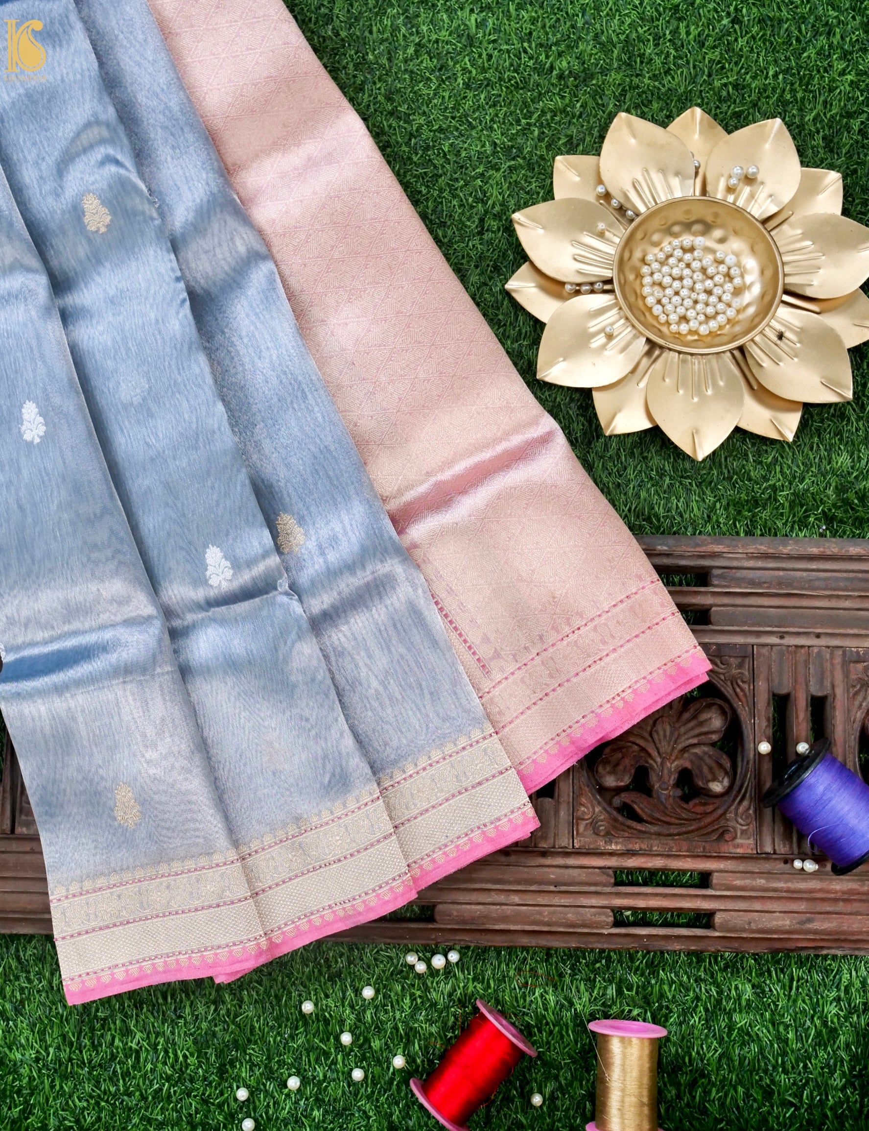 Handwoven Pure Tissue Silk Alfi Buti Banarasi Saree in Silver Grey - Aab
