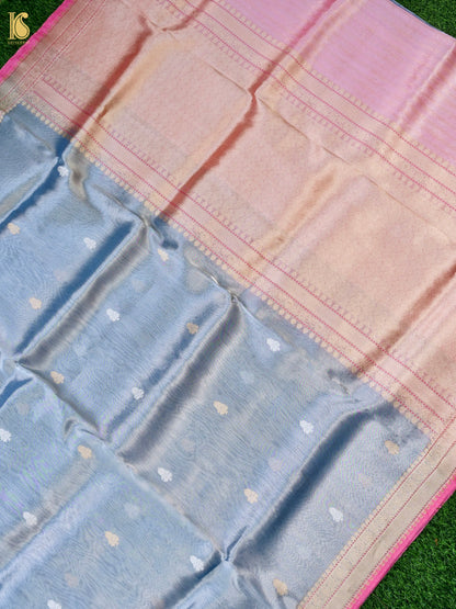 Handwoven Pure Tissue Silk Alfi Buti Banarasi Saree in Silver Grey - Aab