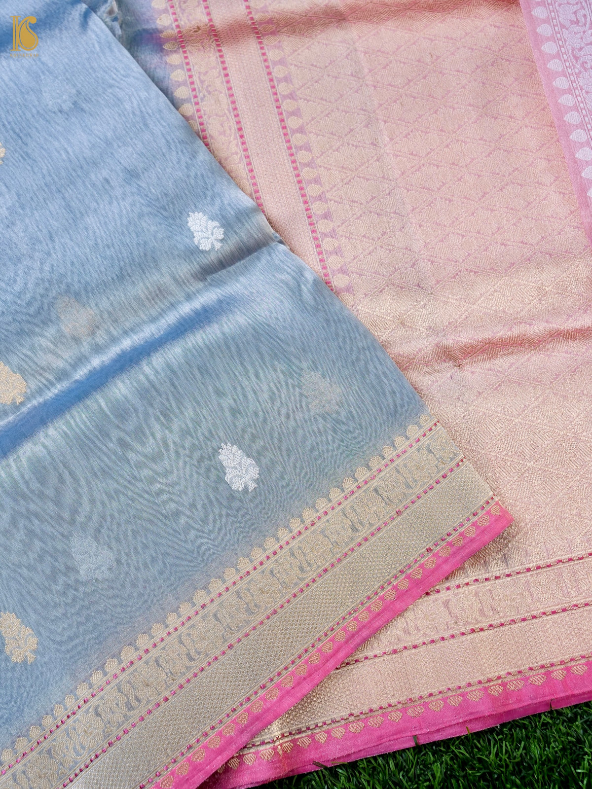Handwoven Pure Tissue Silk Alfi Buti Banarasi Saree in Silver Grey - Aab