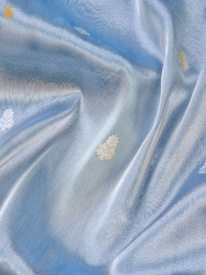 Handwoven Pure Tissue Silk Alfi Buti Banarasi Saree in Silver Grey - Aab