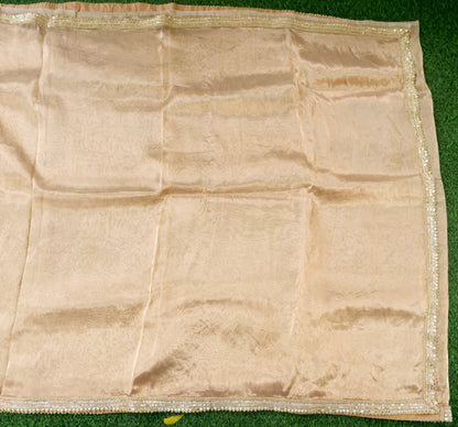 Hand Embroidered Pure Tissue Silk Saree with Border in Gold