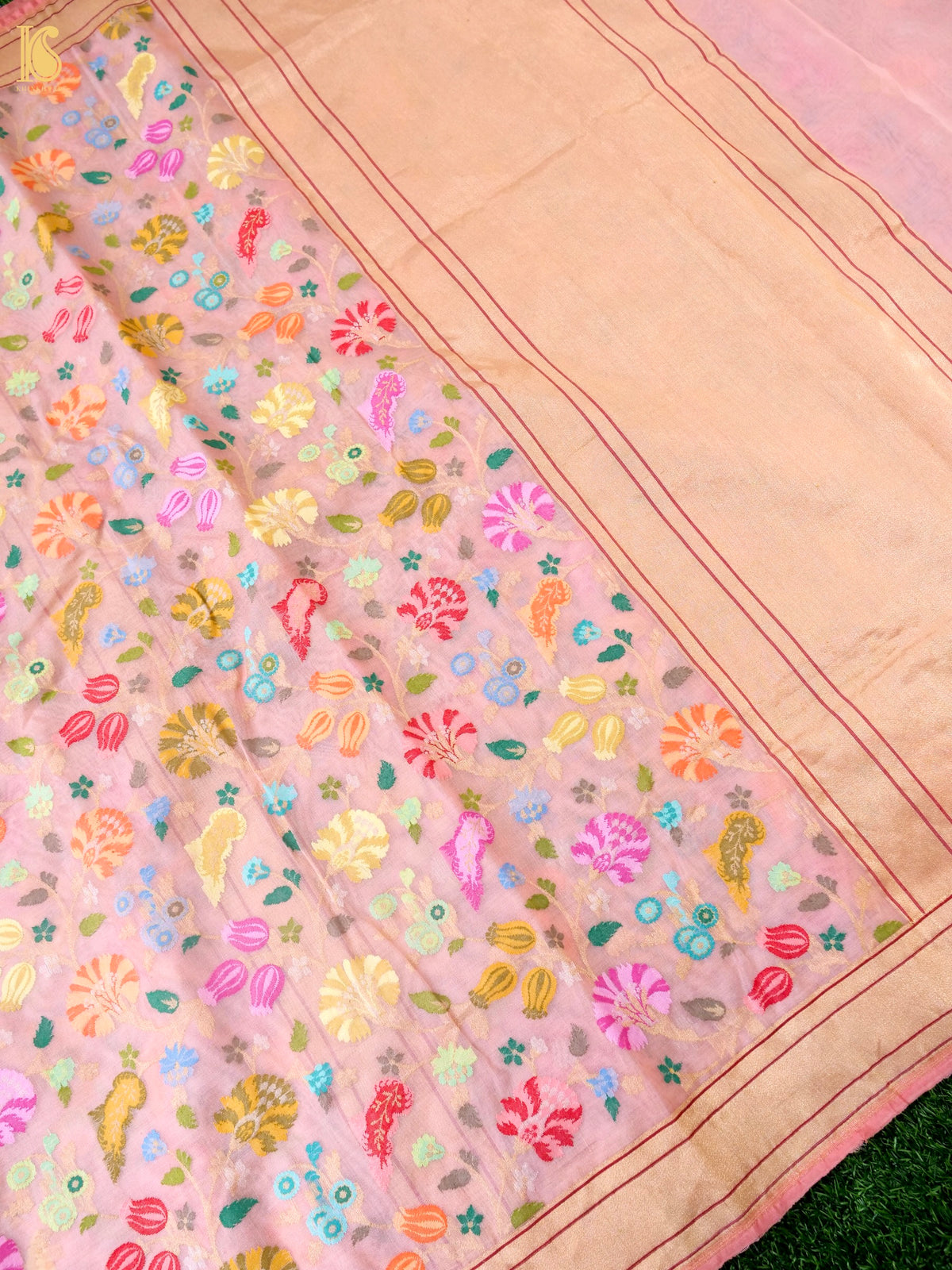 Handwoven Banarasi Cotton Real Zari Saree in Dusty Rose