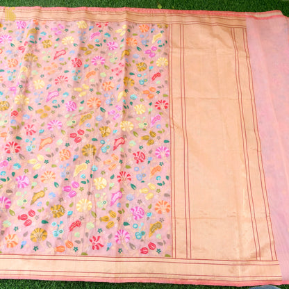 Handwoven Banarasi Cotton Real Zari Saree in Dusty Rose