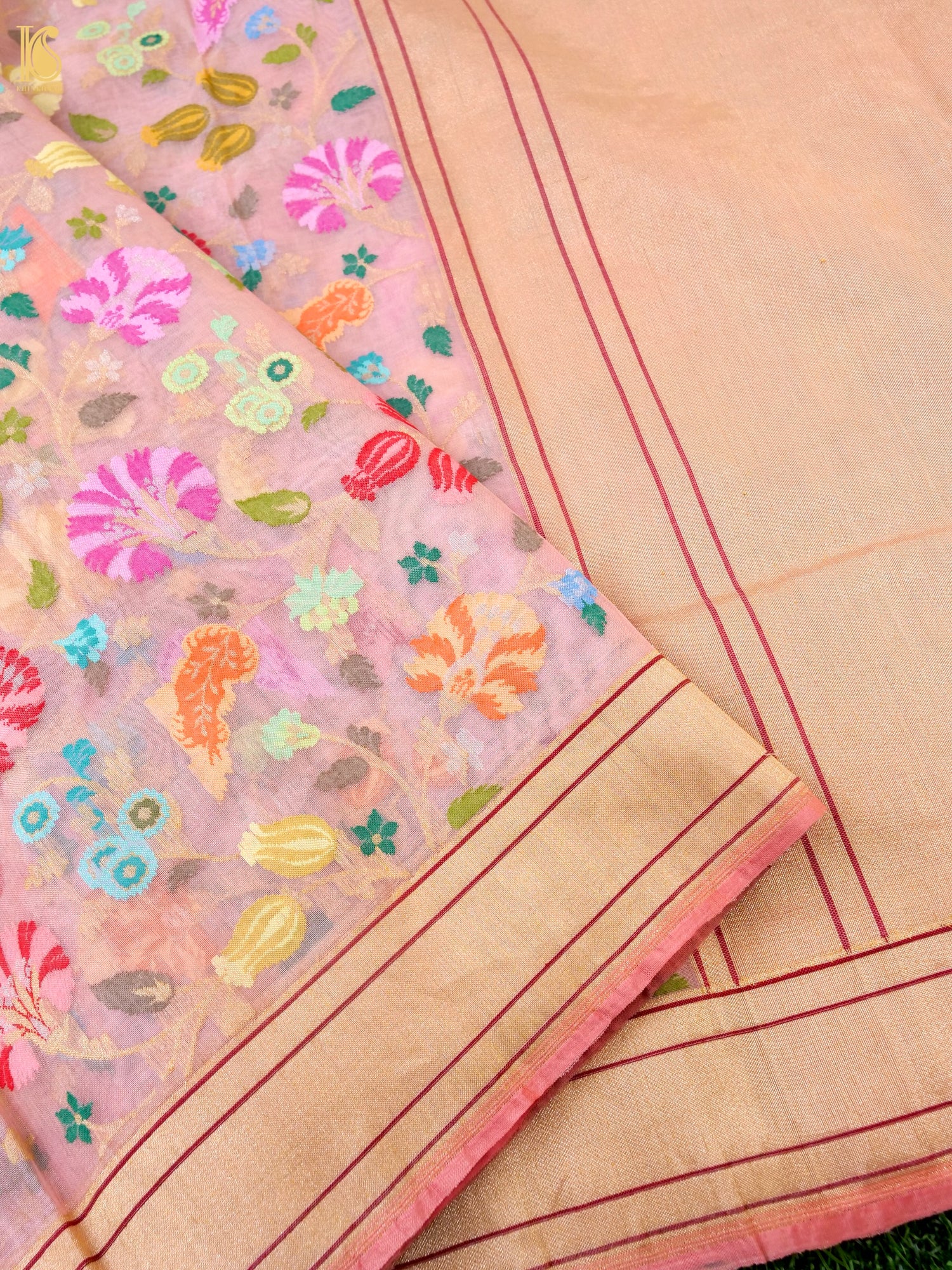 Handwoven Banarasi Cotton Real Zari Saree in Dusty Rose