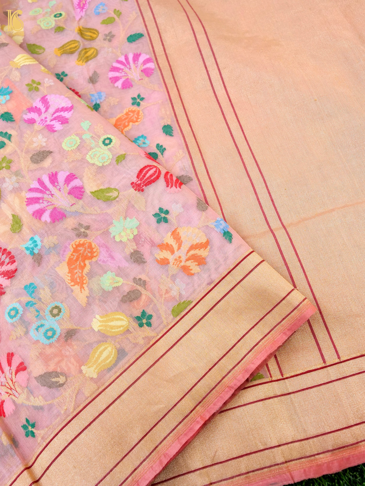 Handwoven Banarasi Cotton Real Zari Saree in Dusty Rose