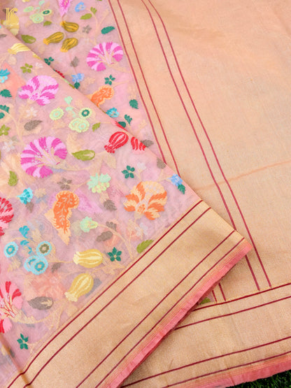 Handwoven Banarasi Cotton Real Zari Saree in Dusty Rose