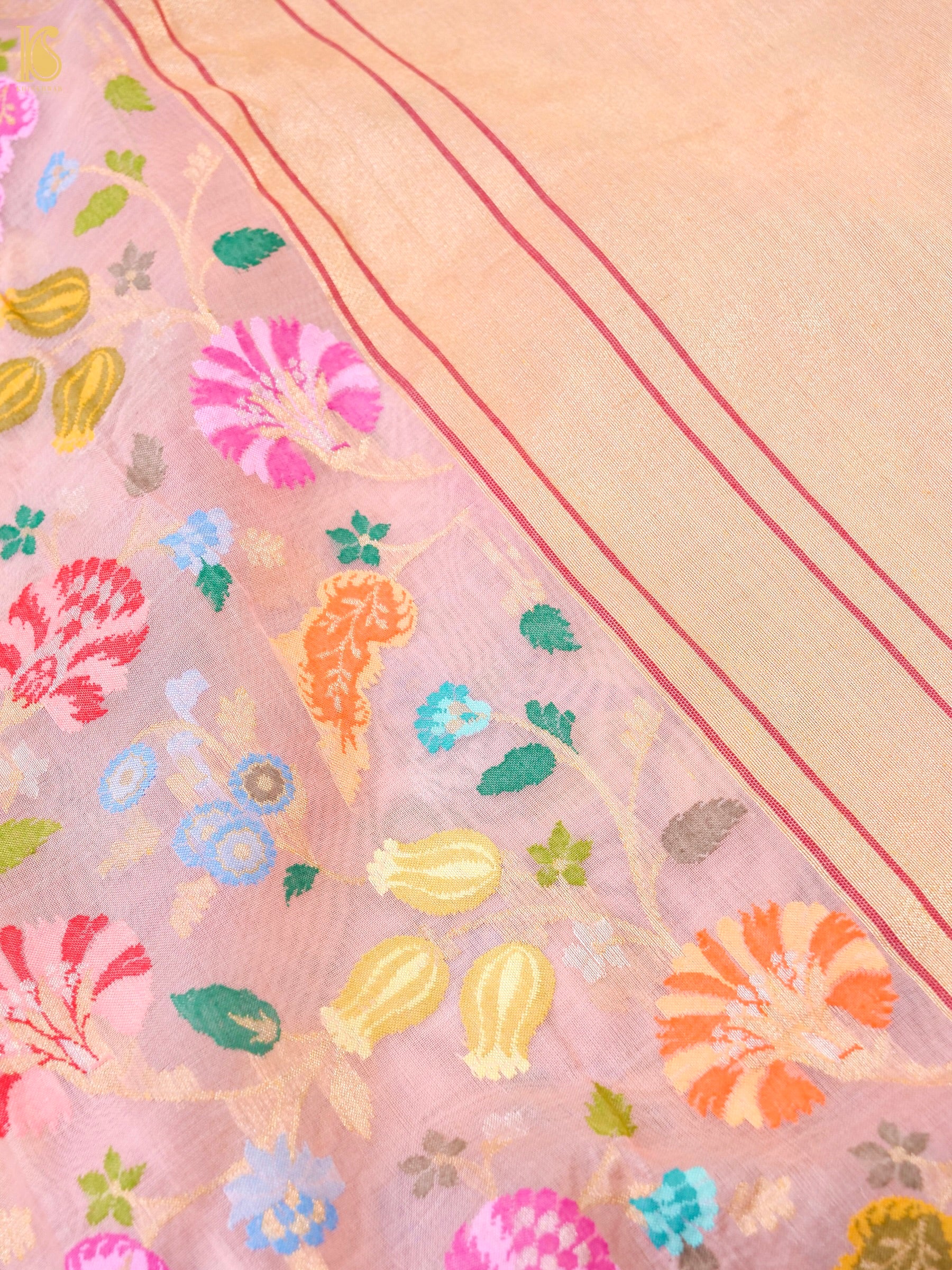 Handwoven Banarasi Cotton Real Zari Saree in Dusty Rose