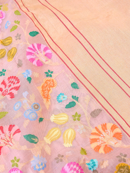 Handwoven Banarasi Cotton Real Zari Saree in Dusty Rose