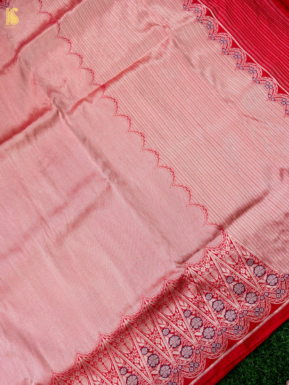 Handloom Banarasi Silk Scalloped Border Saree in Blush Pink | Kangura