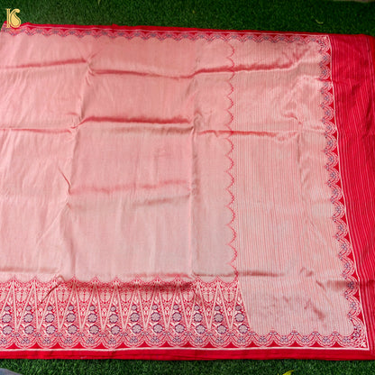 Handloom Banarasi Silk Scalloped Border Saree in Blush Pink | Kangura