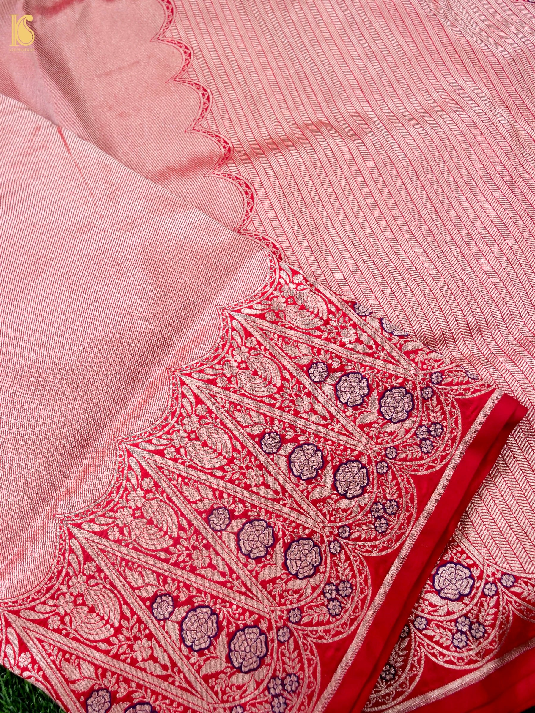 Handloom Banarasi Silk Scalloped Border Saree in Blush Pink | Kangura