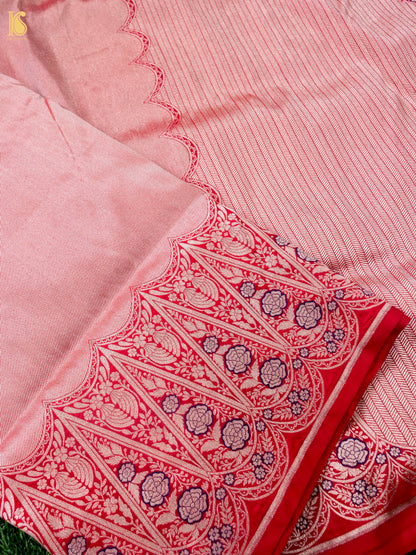 Handloom Banarasi Silk Scalloped Border Saree in Blush Pink | Kangura