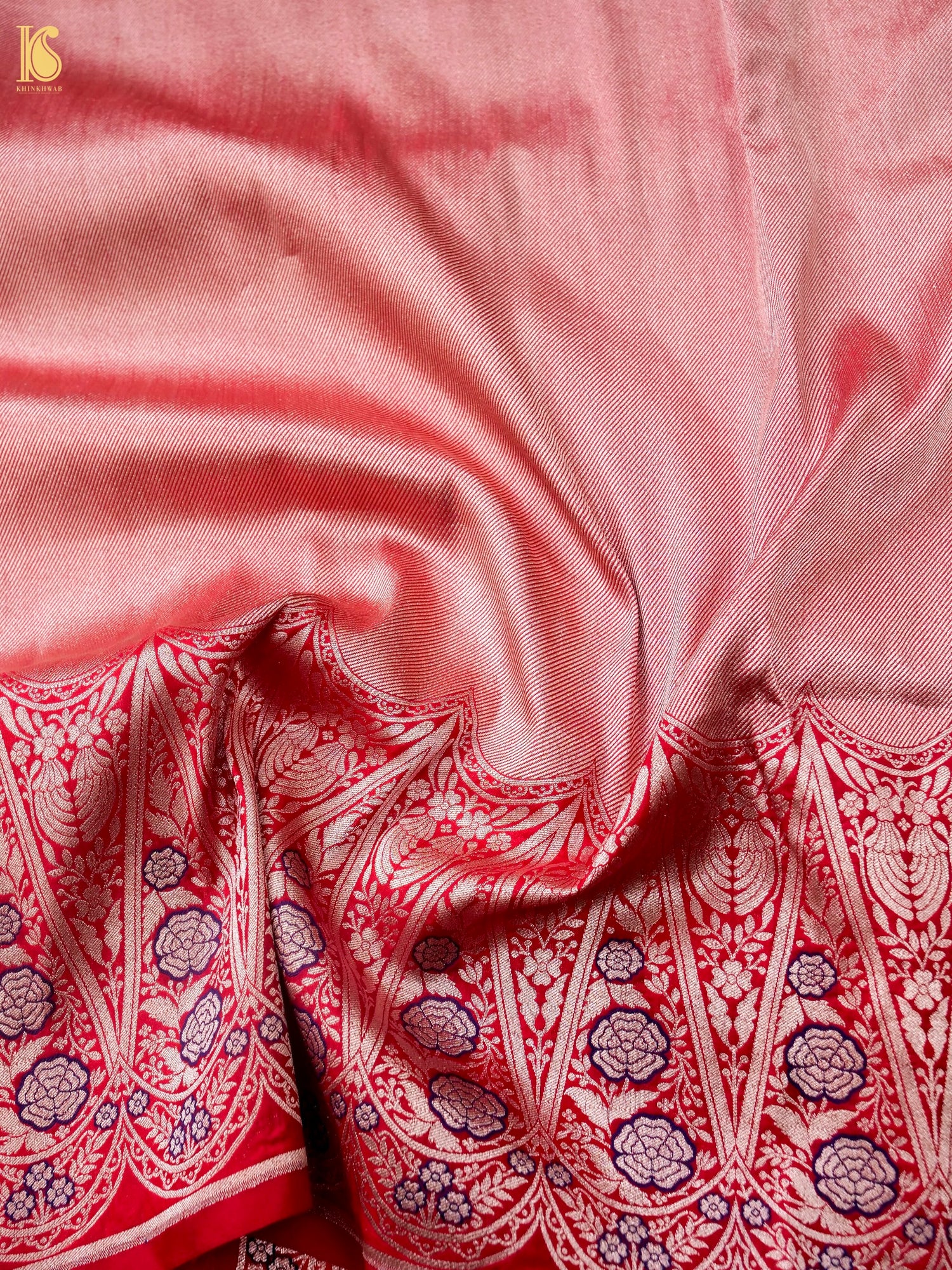 Handloom Banarasi Silk Scalloped Border Saree in Blush Pink | Kangura