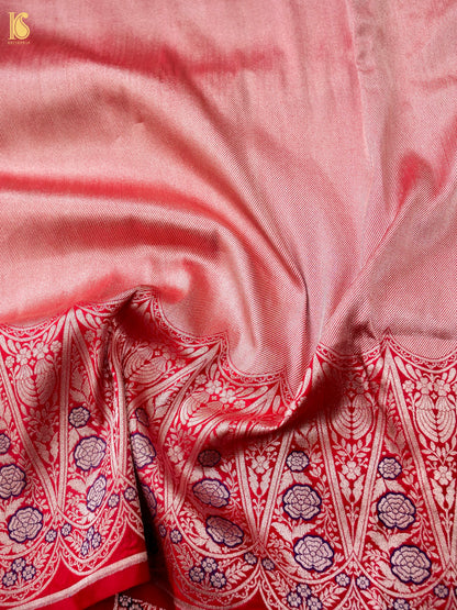 Handloom Banarasi Silk Scalloped Border Saree in Blush Pink | Kangura